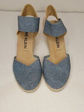 Anne Klein Zatia Denim Espadrille Wedge Sandals Blue Women's Size 8.5M